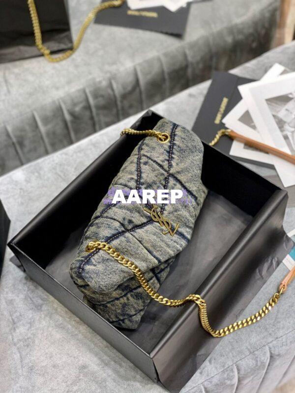 Replica Saint Laurent YSL Loulou Puffer Mini Bag In Quilted Vintage Denim And Suede 5