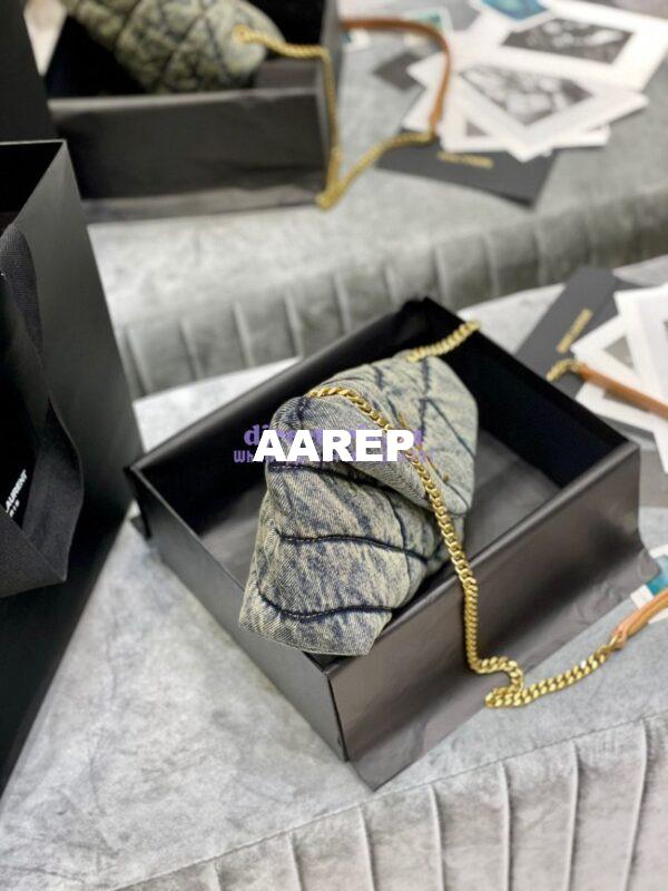Replica Saint Laurent YSL Loulou Puffer Mini Bag In Quilted Vintage Denim And Suede 6