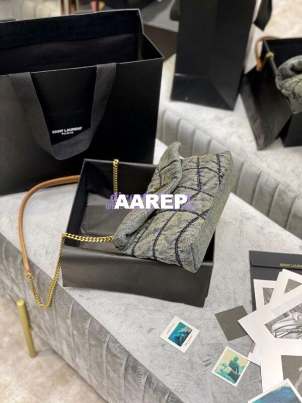 Replica Saint Laurent YSL Loulou Puffer Mini Bag In Quilted Vintage Denim And Suede 8