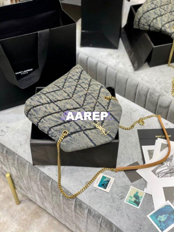 Replica Saint Laurent YSL Loulou Puffer Mini Bag In Quilted Vintage Denim And Suede 12