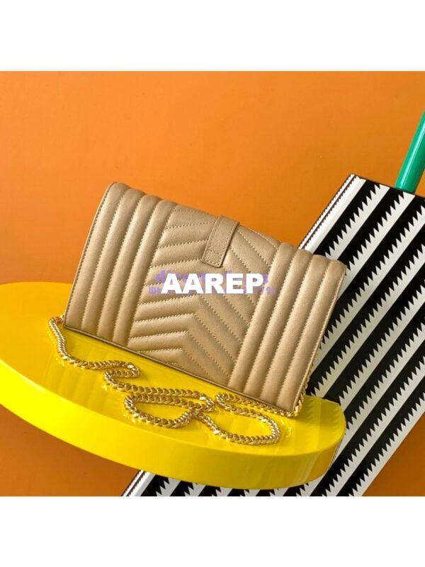 Replica YSL Saint Laurent Monogram Chain Wallet In Mix Matelassé Grain De Poudre Embossed Leather 620280 Beige 7