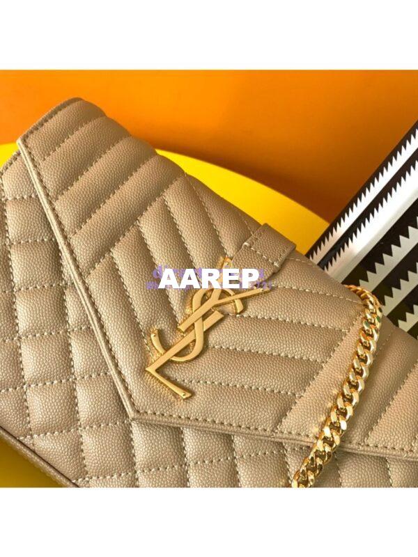 Replica YSL Saint Laurent Monogram Chain Wallet In Mix Matelassé Grain De Poudre Embossed Leather 620280 Beige 8