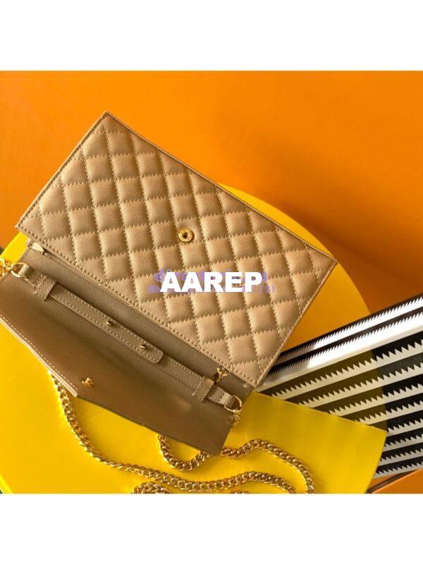 Replica YSL Saint Laurent Monogram Chain Wallet In Mix Matelassé Grain De Poudre Embossed Leather 620280 Beige 10