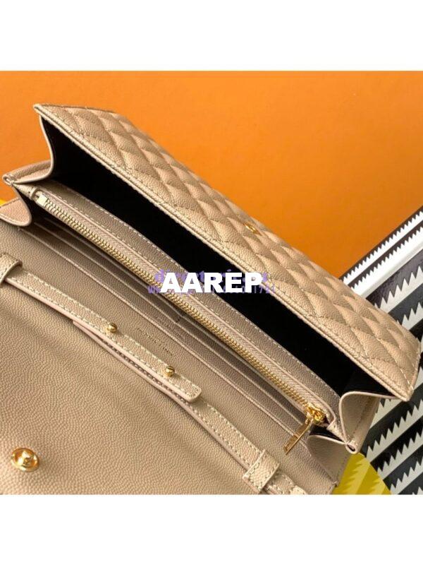 Replica YSL Saint Laurent Monogram Chain Wallet In Mix Matelassé Grain De Poudre Embossed Leather 620280 Beige 11