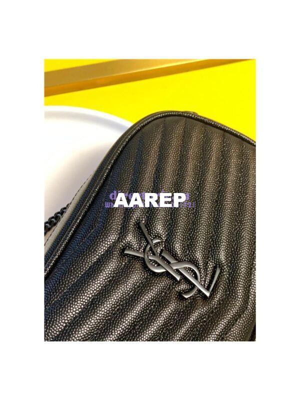 Replica YSL Saint Laurent Grain De Poudre Matelasse Monogram Mini Lou Camera Bag black with bhw 5