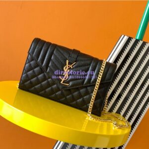 Replica YSL Saint Laurent Monogram Chain Wallet In Mix Matelassé Grain De Poudre Embossed Leather 620280 Black