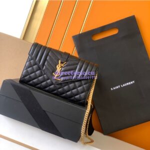 Replica YSL Saint Laurent Monogram Chain Wallet In Mix Matelassé Grain De Poudre Embossed Leather 620280 Black 2