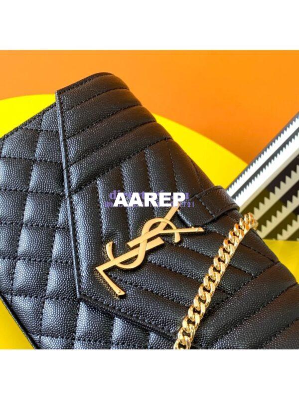 Replica YSL Saint Laurent Monogram Chain Wallet In Mix Matelassé Grain De Poudre Embossed Leather 620280 Black 6