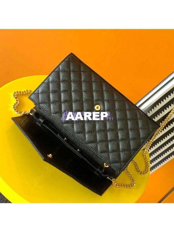 Replica YSL Saint Laurent Monogram Chain Wallet In Mix Matelassé Grain De Poudre Embossed Leather 620280 Black 7