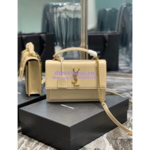 Replica YSL Saint Laurent Medium Sunset Satchel In Smooth Leather 634723 Light Beige