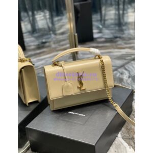 Replica YSL Saint Laurent Medium Sunset Satchel In Smooth Leather 634723 Light Beige 2