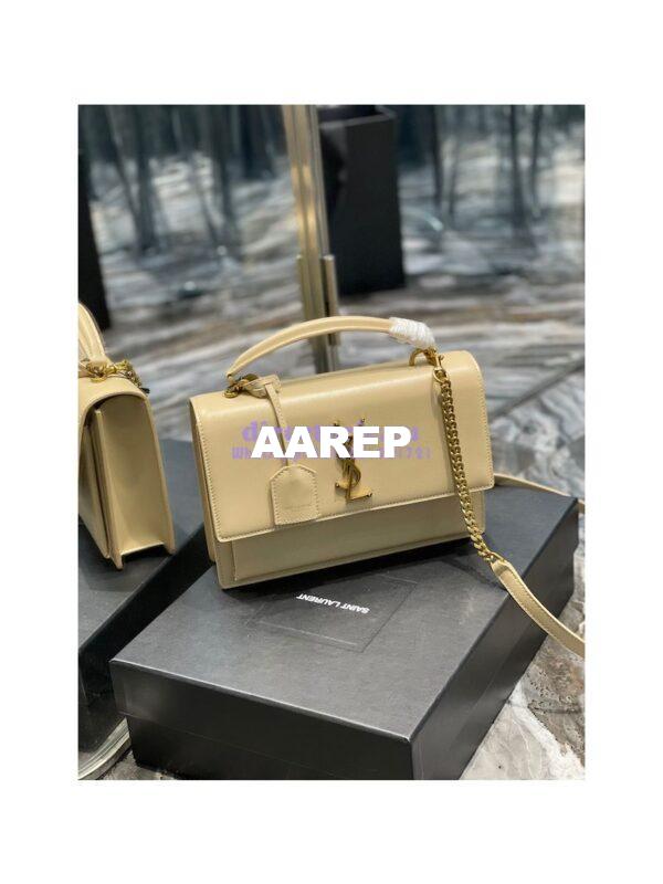 Replica YSL Saint Laurent Medium Sunset Satchel In Smooth Leather 634723 Light Beige 4