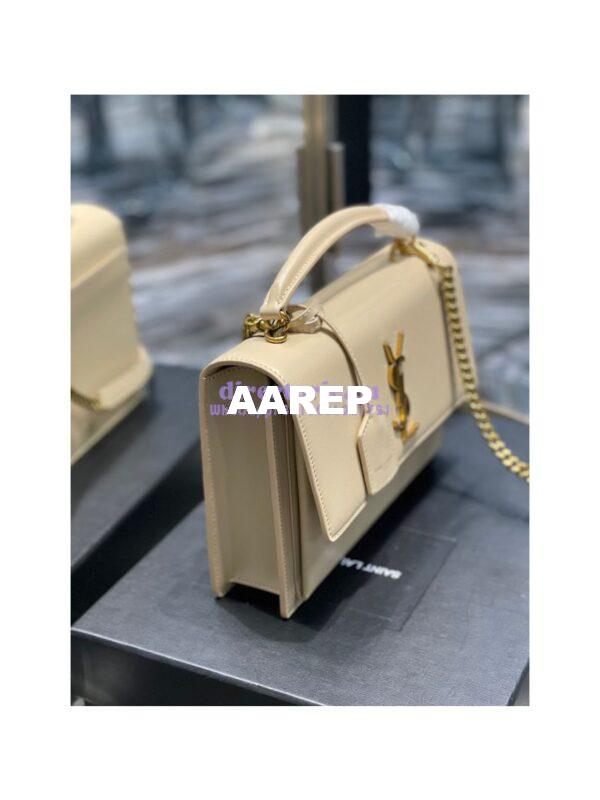 Replica YSL Saint Laurent Medium Sunset Satchel In Smooth Leather 634723 Light Beige 5