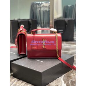 Replica YSL Saint Laurent Medium Sunset Satchel In Smooth Leather 634723 Dark Red
