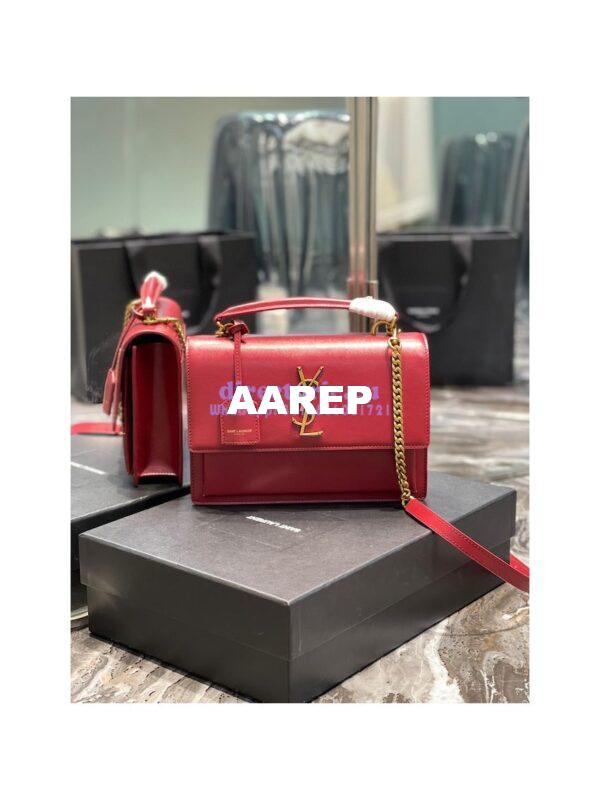 Replica YSL Saint Laurent Medium Sunset Satchel In Smooth Leather 634723 Dark Red 3