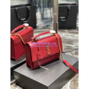 Replica YSL Saint Laurent Medium Sunset Satchel In Smooth Leather 634723 Dark Red 2