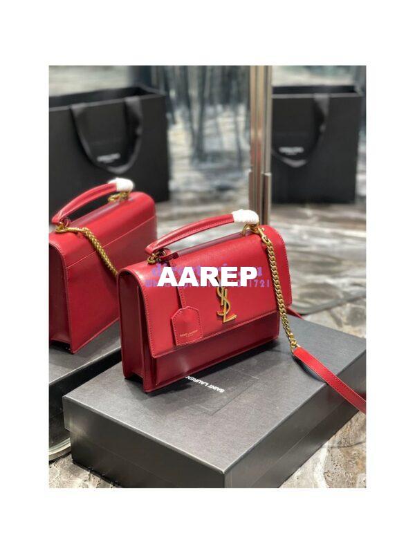 Replica YSL Saint Laurent Medium Sunset Satchel In Smooth Leather 634723 Dark Red 4