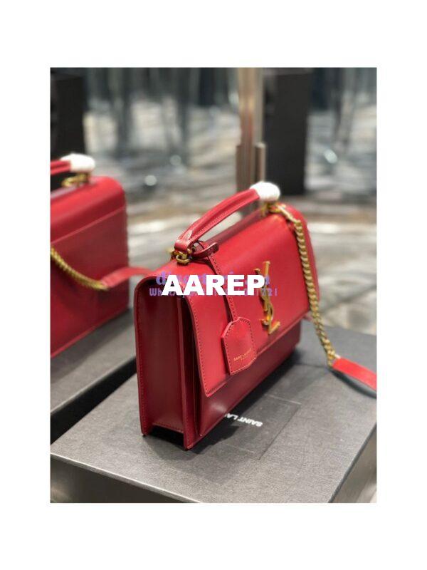 Replica YSL Saint Laurent Medium Sunset Satchel In Smooth Leather 634723 Dark Red 5