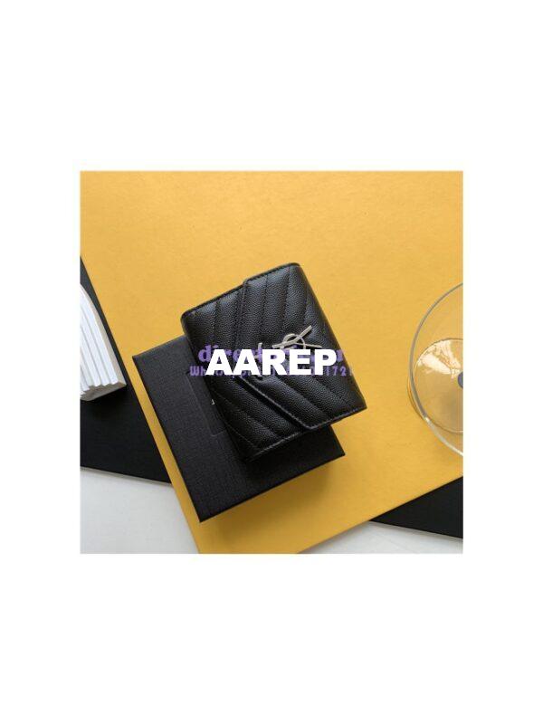 Replica YSL Saint Laurent Monogram compact tri fold in grain de poudre embossed leather 4