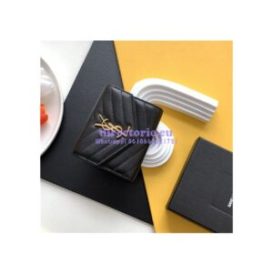 Replica YSL Saint Laurent Monogram compact tri fold in grain de poudre embossed leather GHW