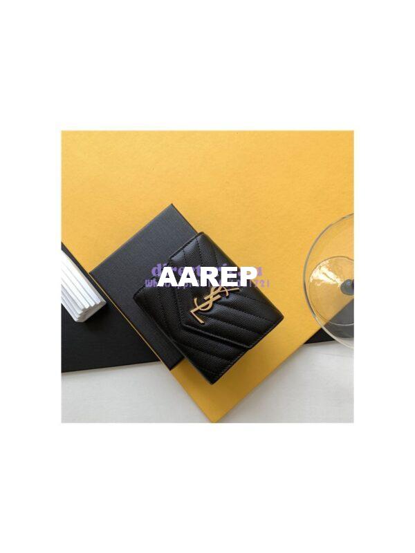Replica YSL Saint Laurent Monogram compact tri fold in grain de poudre embossed leather GHW 4