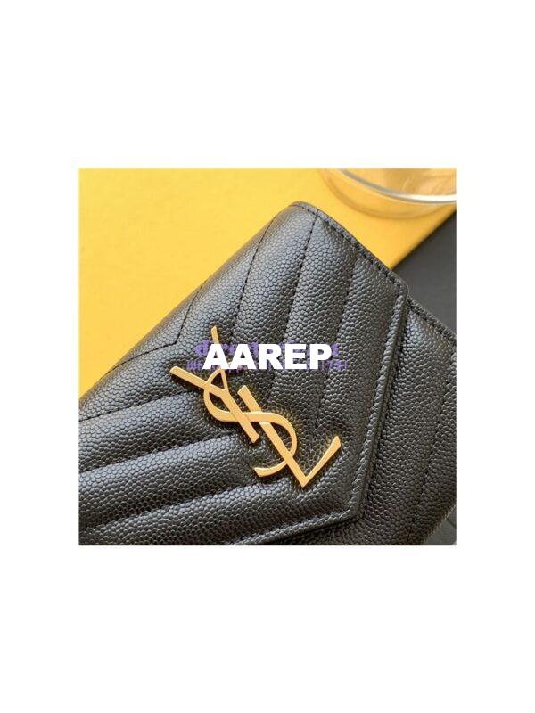 Replica YSL Saint Laurent Monogram compact tri fold in grain de poudre embossed leather GHW 7