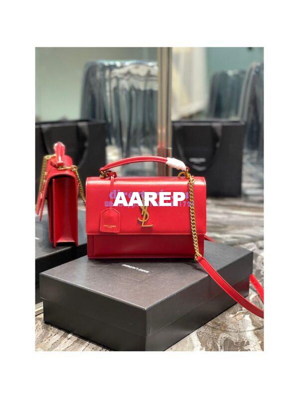 Replica YSL Saint Laurent Medium Sunset Satchel In Smooth Leather 634723 Red