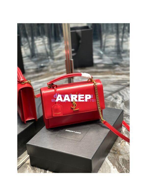 Replica YSL Saint Laurent Medium Sunset Satchel In Smooth Leather 634723 Red 2