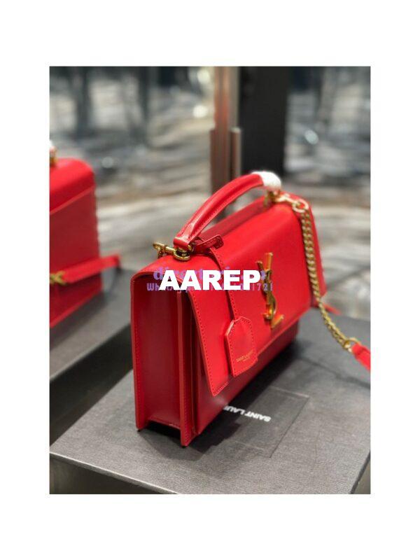 Replica YSL Saint Laurent Medium Sunset Satchel In Smooth Leather 634723 Red 3