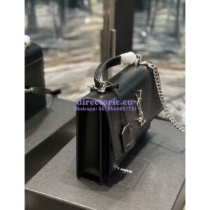 Replica YSL Saint Laurent Medium Sunset Satchel In Smooth Leather 634723 Black with Silver Hardware 2