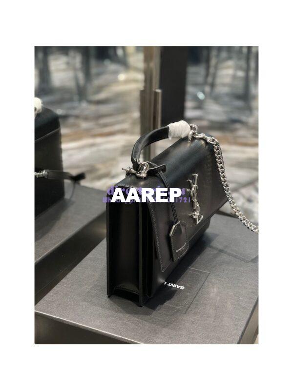 Replica YSL Saint Laurent Medium Sunset Satchel In Smooth Leather 634723 Black with Silver Hardware 2