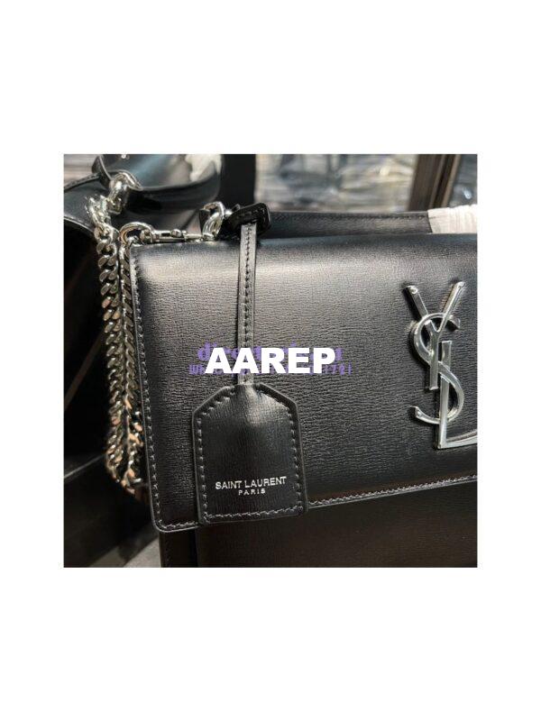 Replica YSL Saint Laurent Medium Sunset Satchel In Smooth Leather 634723 Black with Silver Hardware 5