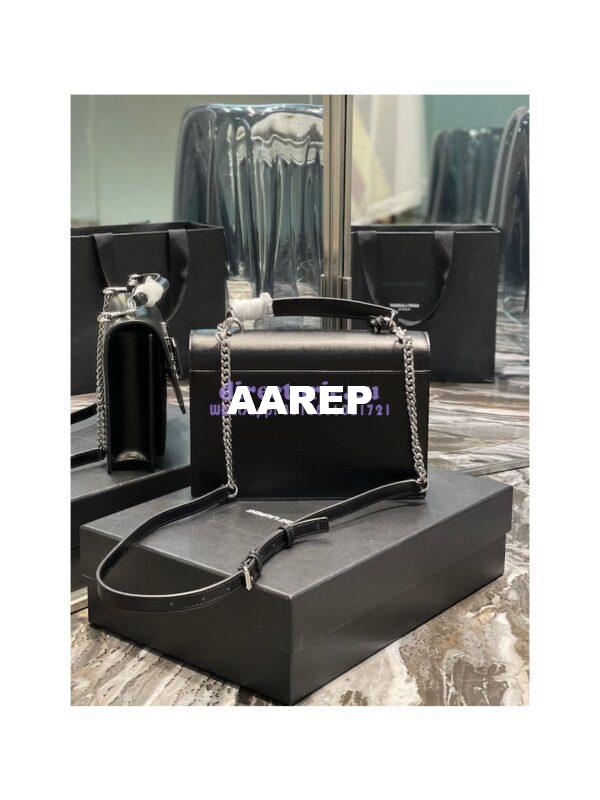 Replica YSL Saint Laurent Medium Sunset Satchel In Smooth Leather 634723 Black with Silver Hardware 7
