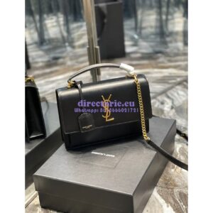 Replica YSL Saint Laurent Medium Sunset Satchel In Smooth Leather 634723 Black 2