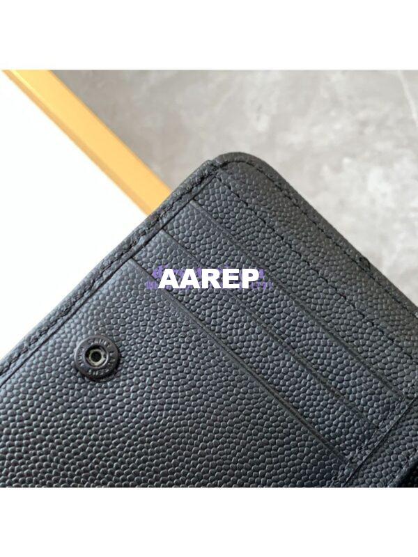 Replica YSL Saint Laurent Monogram compact zip around wallet in grain de poudre embossed leather with white trim 8