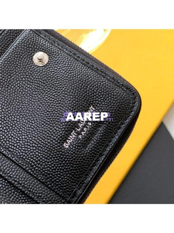 Replica YSL Saint Laurent Monogram compact zip around wallet in black grain de poudre embossed leather silver hardware 7
