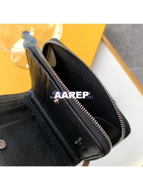 Replica YSL Saint Laurent Monogram compact zip around wallet in black grain de poudre embossed leather silver hardware 9
