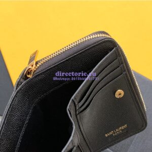 Replica YSL Saint Laurent Monogram compact zip around wallet in black grain de poudre embossed leather – gold hardware 2