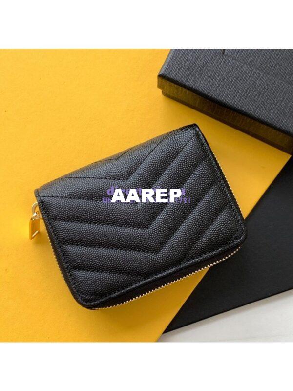 Replica YSL Saint Laurent Monogram compact zip around wallet in black grain de poudre embossed leather – gold hardware 3