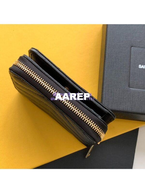 Replica YSL Saint Laurent Monogram compact zip around wallet in black grain de poudre embossed leather – gold hardware 5