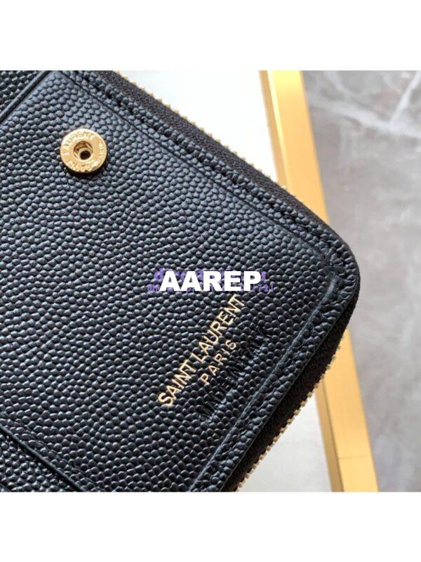 Replica YSL Saint Laurent Monogram compact zip around wallet in black grain de poudre embossed leather – gold hardware 7