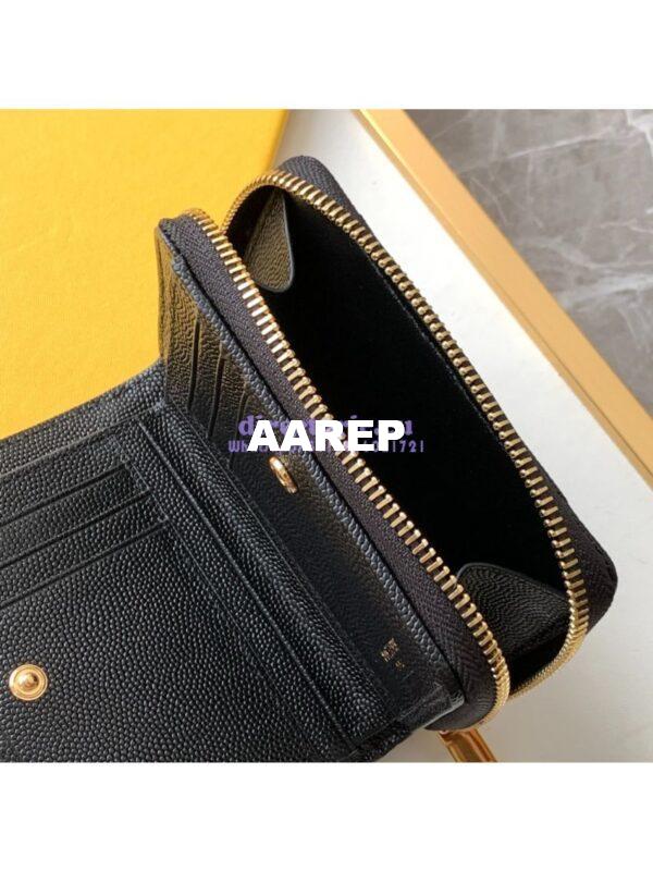 Replica YSL Saint Laurent Monogram compact zip around wallet in black grain de poudre embossed leather – gold hardware 9