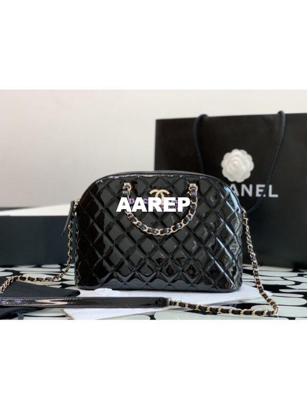 Replica Chanel Small Shopping Bag in Patent Calfskin AS3969 Black 2