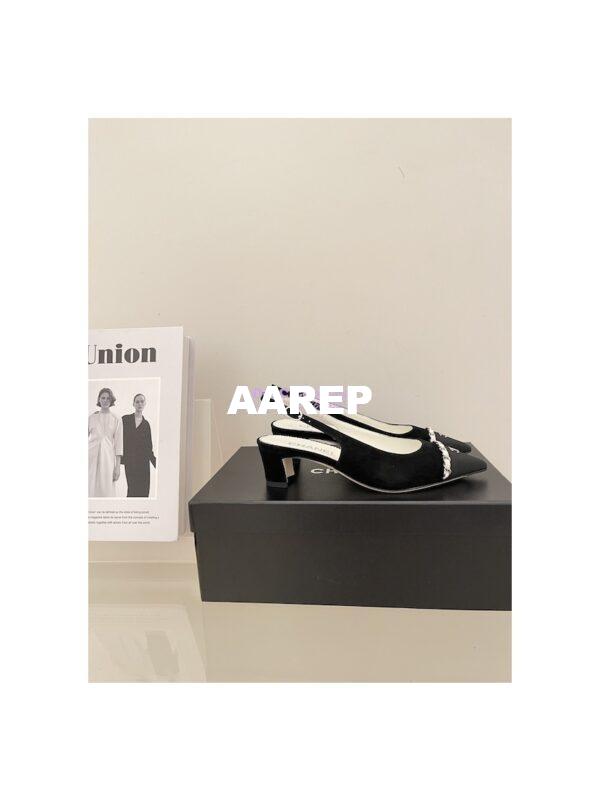 Replica Chanel 23SS Slingbacks in Suede Calfskin G39643 Black 5