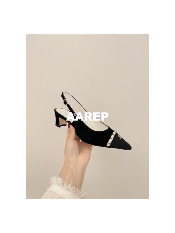 Replica Chanel 23SS Slingbacks in Suede Calfskin G39643 Black 7