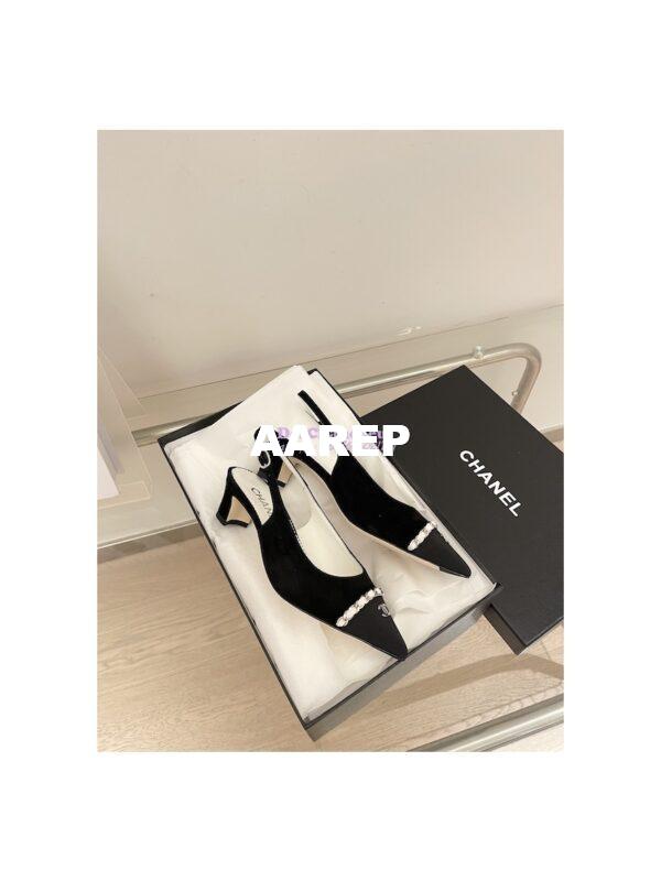 Replica Chanel 23SS Slingbacks in Suede Calfskin G39643 Black 9