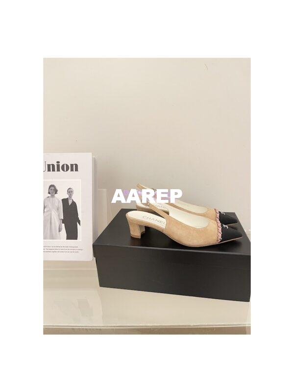 Replica Chanel 23SS Slingbacks in Suede Calfskin G39643 Beige Pink 4