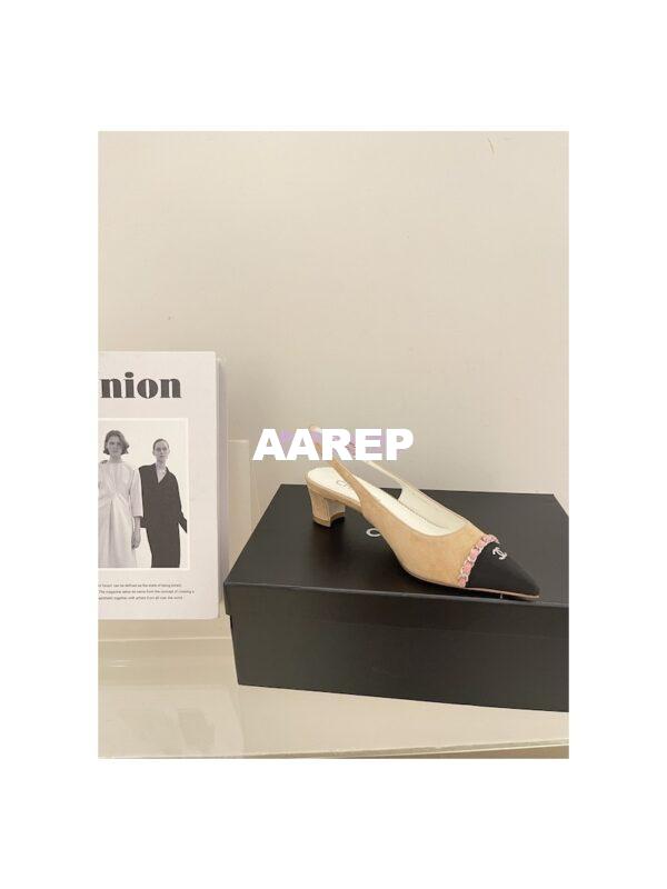 Replica Chanel 23SS Slingbacks in Suede Calfskin G39643 Beige Pink 5