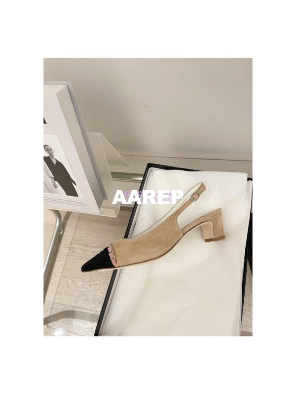 Replica Chanel 23SS Slingbacks in Suede Calfskin G39643 Beige Pink 8