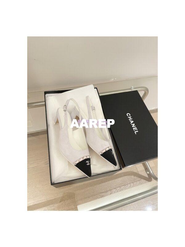 Replica Chanel 23SS Slingbacks in Suede Calfskin G39643 Light Gray 4